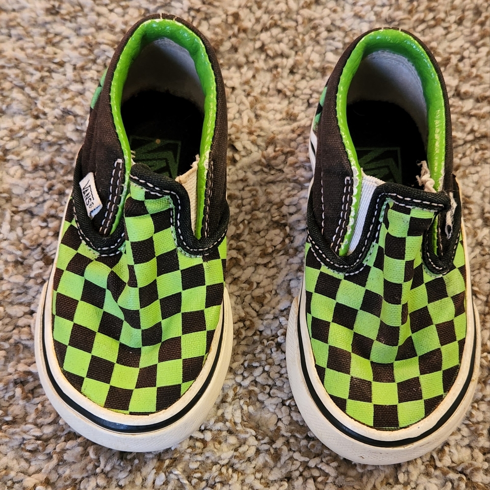 Green and black checker Vans